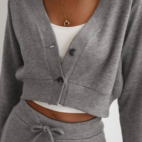 Commense Gray set. Jacket L, PTP 21, L 18, - Lounge pants S, Waist 15, Inseam 30 - Picture 16 of 16